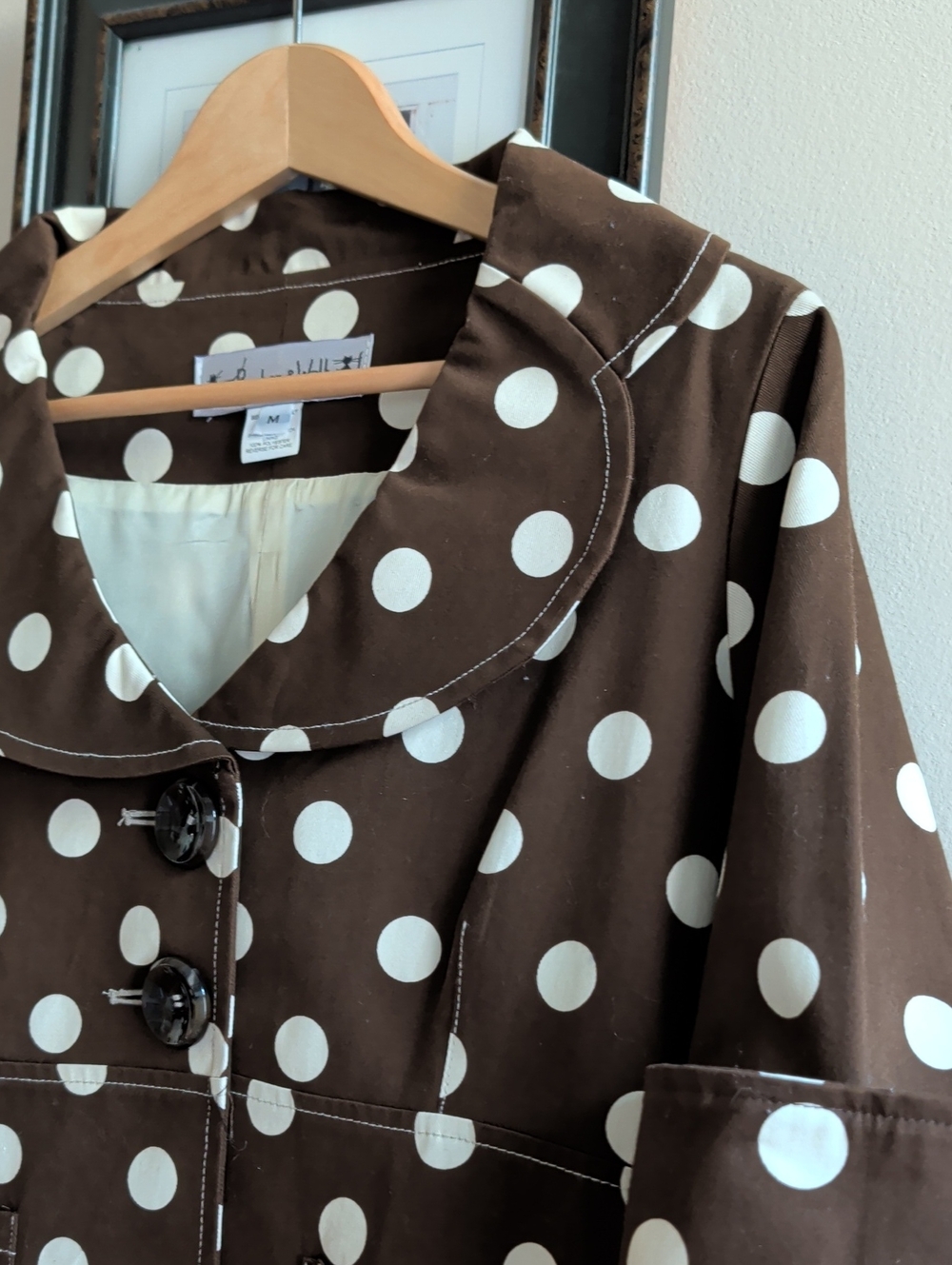 Beeboo & Wally NY Brown Polka Dot Crop Jacket with Contrast White Dots - Picture 2 of 9